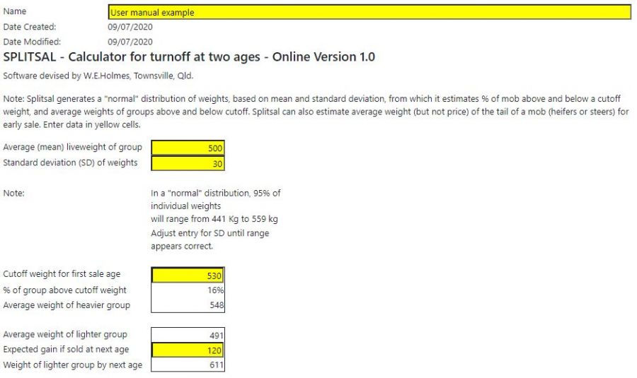 Figure 2 - Splitsal data input