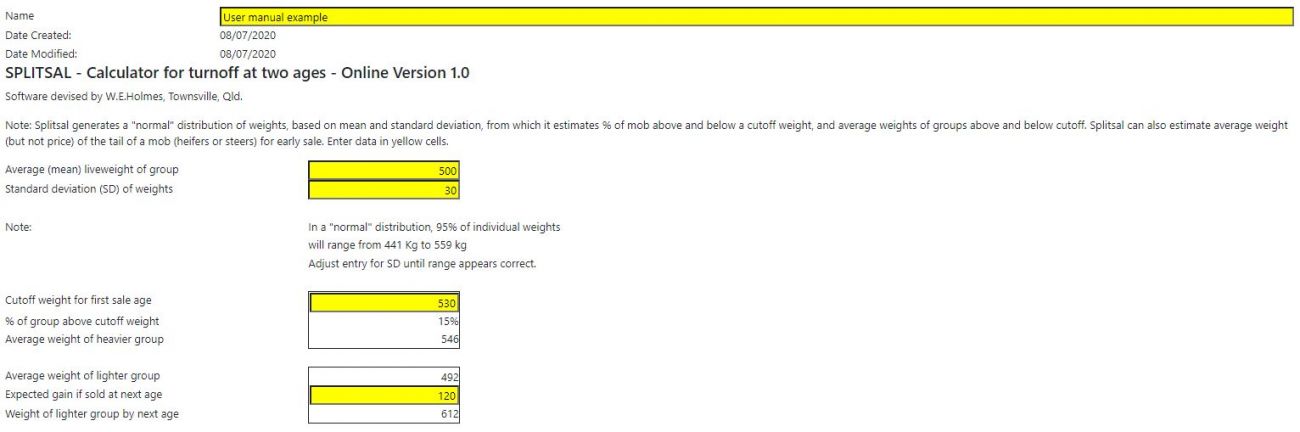 Figure 2 - Splitsal data input